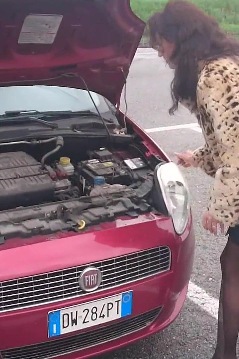 Sexy Speedy Driving in Patent Black Pumps and Seamed Black Pantyhose