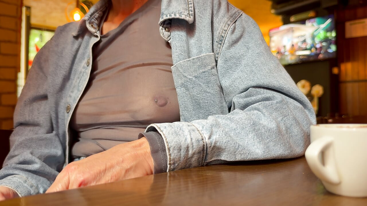 Completely exposing my boobs and nipples in a sheer blouse in a public place