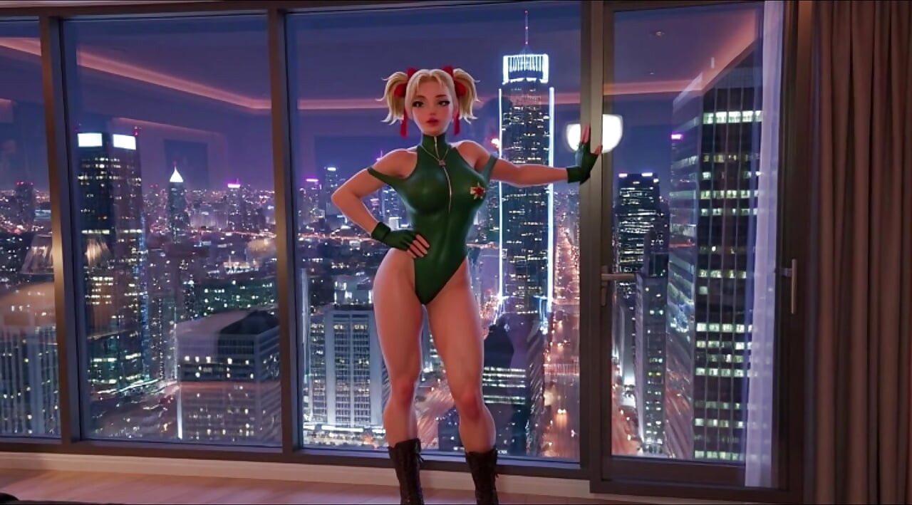 Cammy street fighter cosplay schätzchen zieht ihr legendäres grünes outfit langsam vor der dusche aus