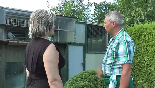 Cumshot on Tits for the Old Woman in the Garden