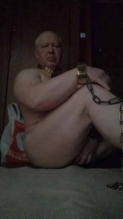The slave naked and chained in the dungeon for the galley.