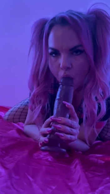 Sucking and making my pink dildo wet for my pussy