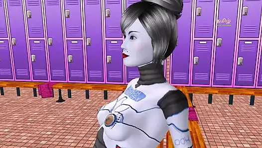 Порно видео красивой девушки-робота, налетающей хуй мужчины в позе обратной наездницы.