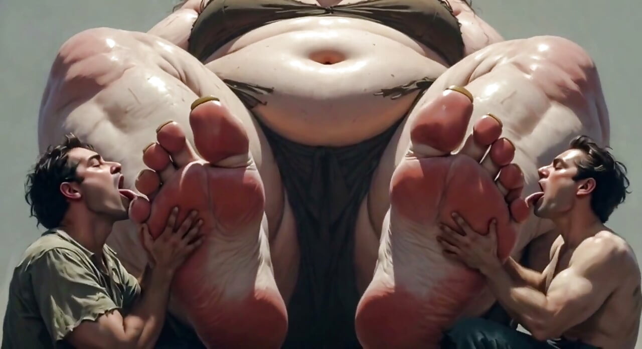 SSBBW Mistress Foot Worship - Two Slaves Cleaning Her Massive Feet