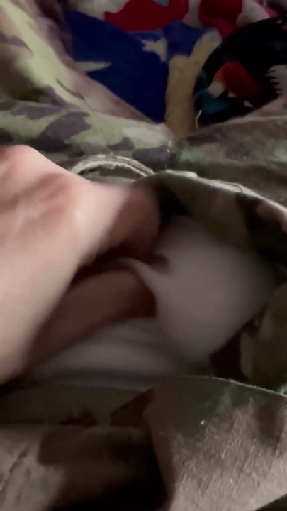 Army soldier takes some tighty whities from his roommate and wears the under his uniform and shoots a creamy load | Clip 1