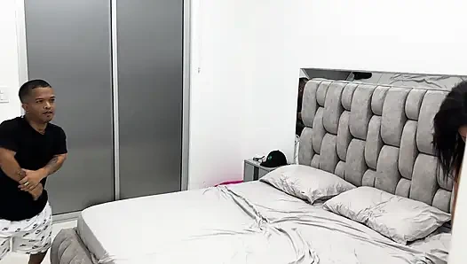 Handsome and muscular young man gives a hard fuck to the naughty horny girlfriend of his little midget best friend.