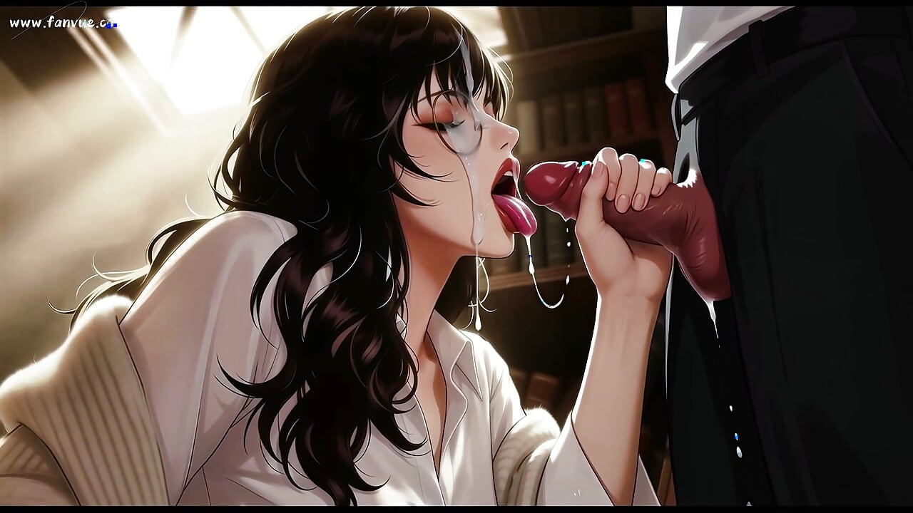 glasses beautiful woman , the private study session in the library.Super temptation. AI generated