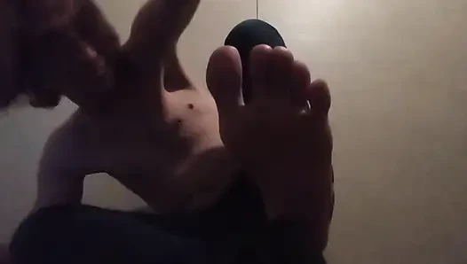 Barefooted Toes and Sole, Shirtless; Brushing My Scalp Hair