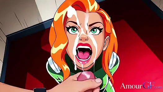 AI cartoon münder nach abspritzen überschwemmt, gesichter bedeckt und tropfen