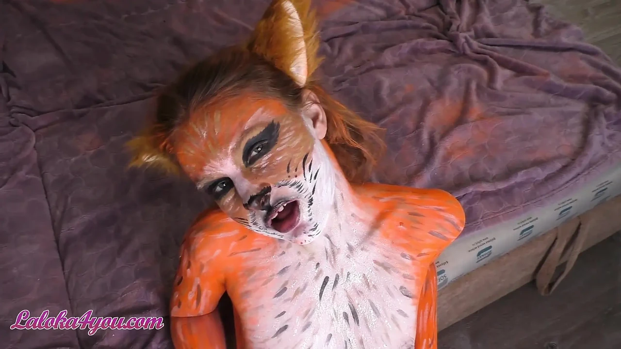 Fox butt plug fucks in different poses and swallows cum