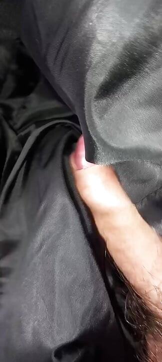 Ejaculating on the lining of her black leather coat