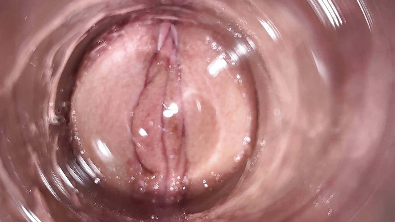 Camera deep inside Mia's teen creamy pussy