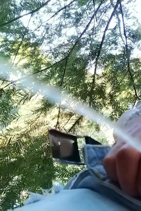 Bir ağacın arkasında parkta işiyor