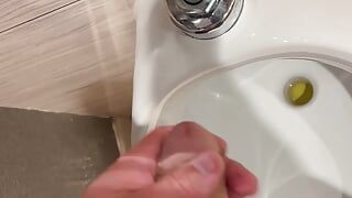 Cuckold husband plays in public bathroom