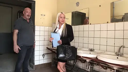 Hot blonde does masturbation and loves blowjob