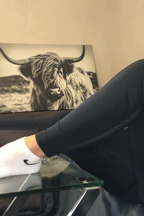 Dirty White Sneaker Worship - Smelly Socks in Face with Valeria Night (side View)