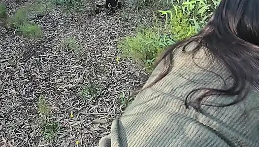 Amateur milf fucks and sucks in forest next to the road for all to see