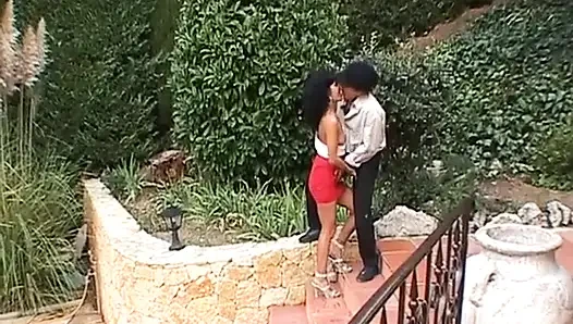 İngiliz çift Fransız kır malikanesinde açık havada sikişiyor