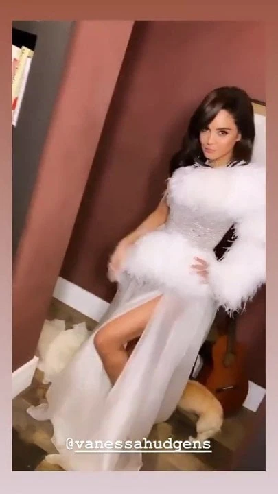 Vanessa Hudgens - Leggy in white dress 1-16-2020, 02