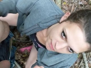 Cumming on her face in the woods