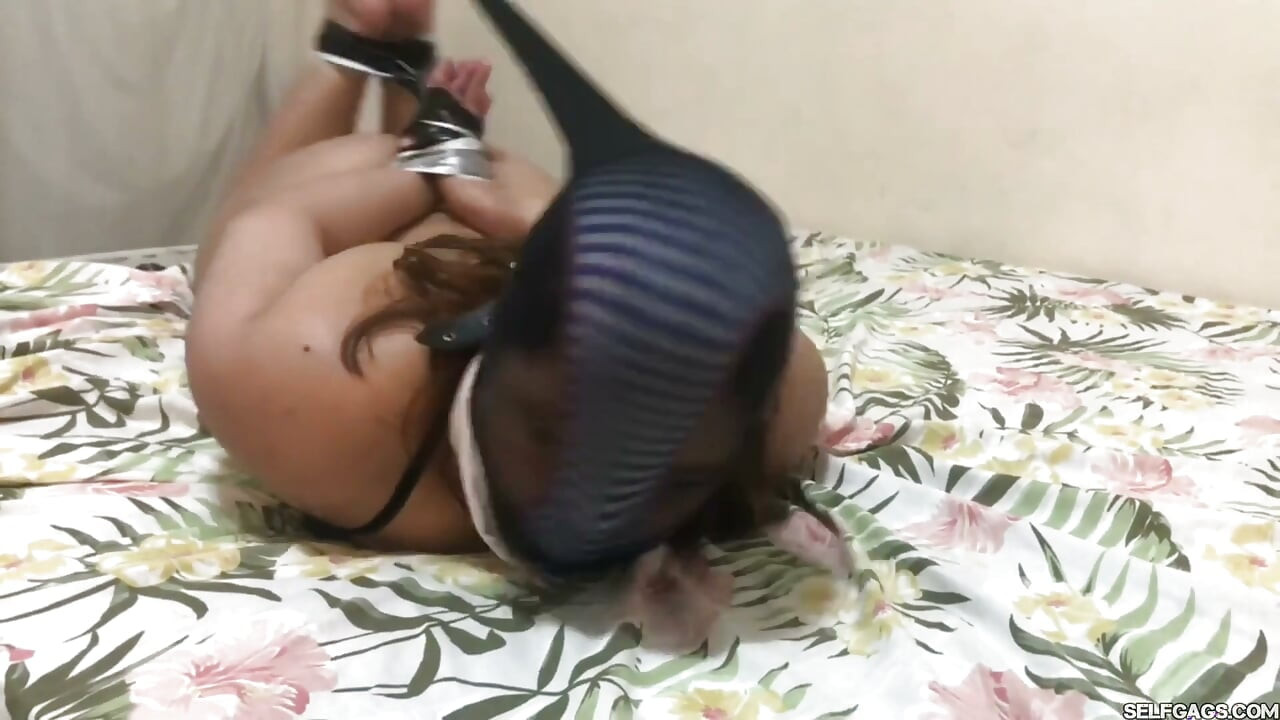 Brazilian Hot Ass Beauty: Panty Hooded, Ball Gagged, Pantyhosed and Hogtied!
