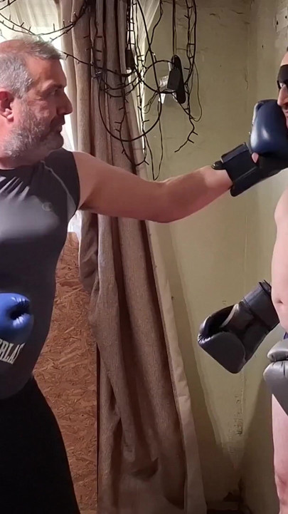 Silver Daddy Boxer Testing His Strength on the Jobber