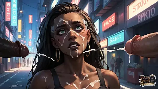 Kybernetischer ebenholz-königin, milch sprudelnder orgasmus in Neon city! Warmer dunkler hardcore-porno!