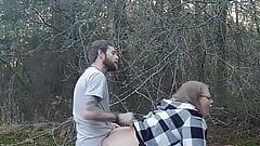 Fat ass bbw gets fucked doggystyle outdoors in public by skinny guy