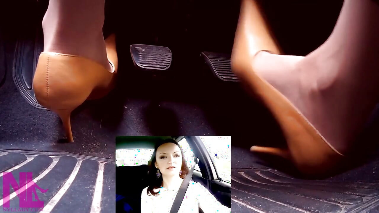 Driving in Leather Pointing Pumps and Nude Stockings