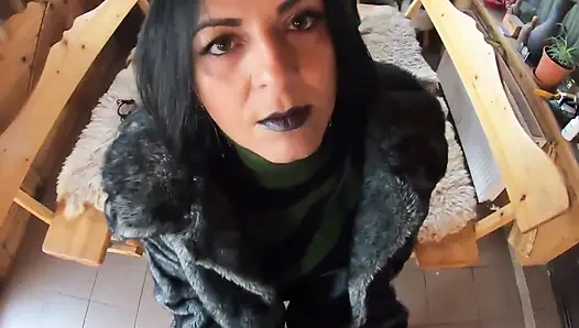 Elegant Fur-coated Slut Fucked on a Wooden Table and Covered in Cum Twice