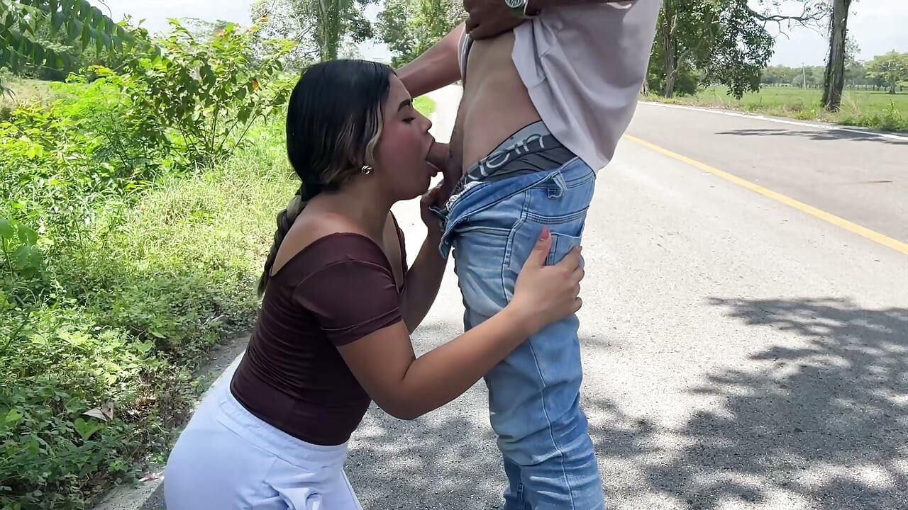 Stepsister made her want to suck cock on a public road while we were going on a trip
