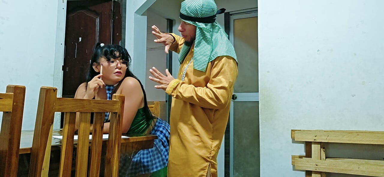 Arab stepfather comes home and finds his stepdaughter doing her homework (Amateur)