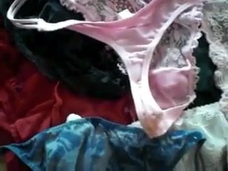 Shooting cum on her panties while listening to her fuck