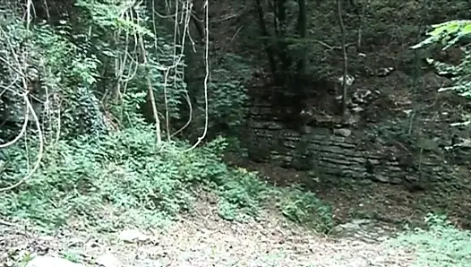 Frecher teenager wird von einem reifen führer im wald gefickt