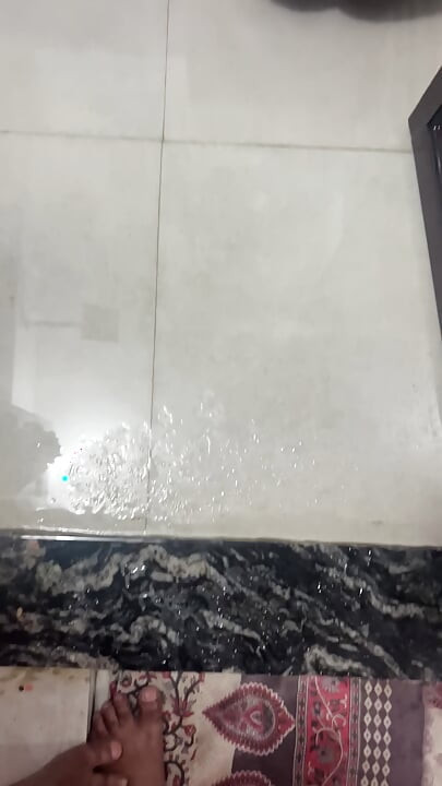 The wife got naked in the bathroom and started taking a bath