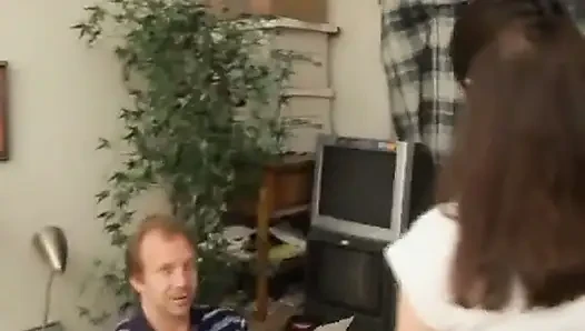Hot threesome sex with cute brunette bitch