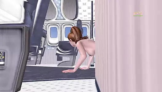 Porno 3D animé - une belle adolescente fait des poses sexy dans l’avion et doigte sa chatte sexy
