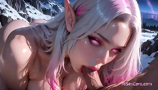 Snowy elf beauty gets slammed on frozen ground (AI Generated)