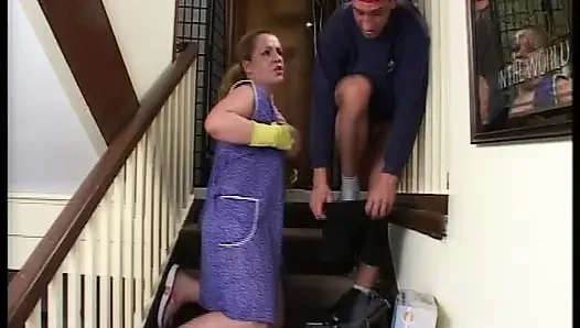 Big boobed German maid fucked on the stairs