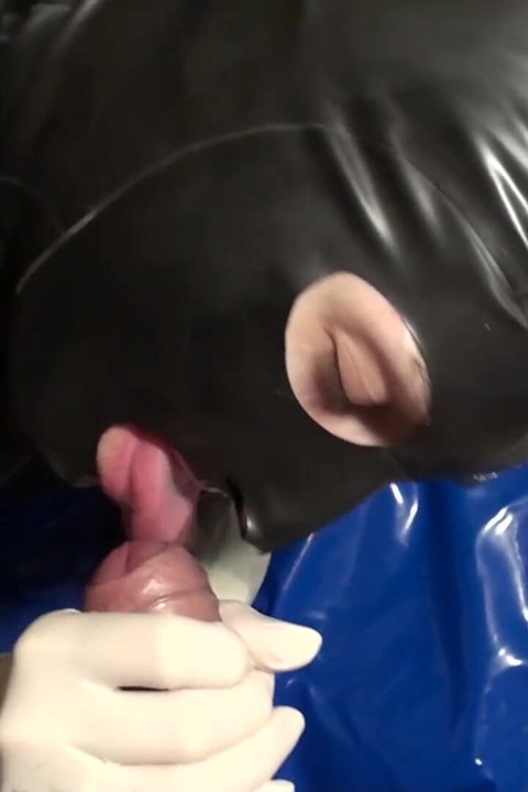 Latex Danielle in latex mask massage his toy