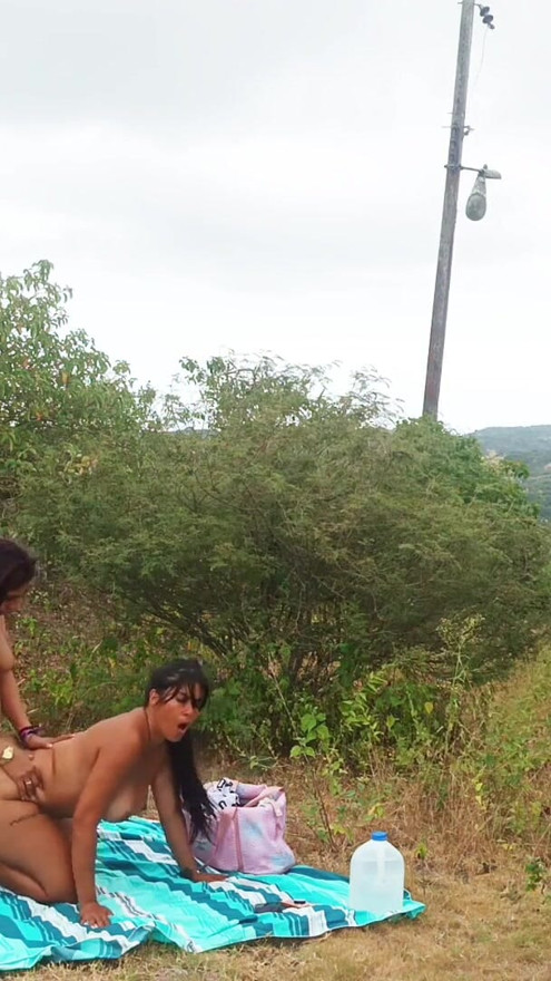 What great lesbian sex in the countryside between a busty stepmother and a curvy stepdaughter | Clip 1