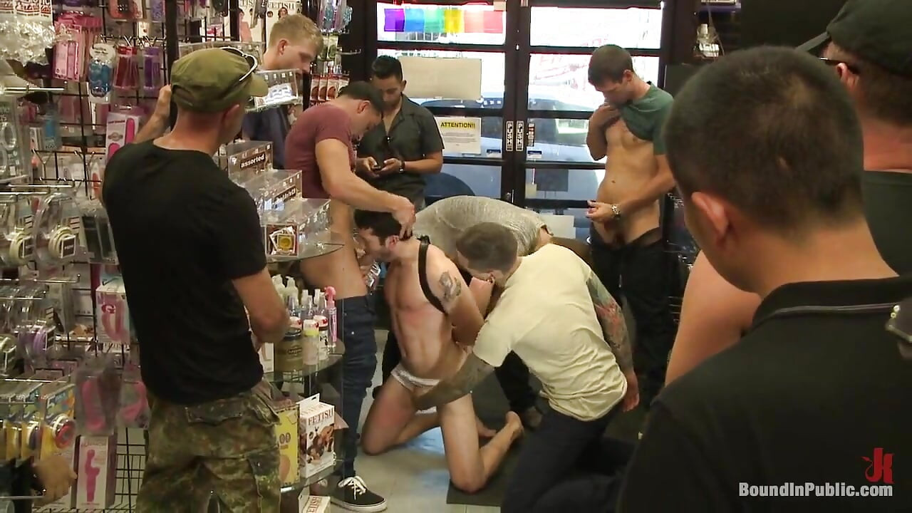 Hot Ripped Stud Gets Punished and Gang Fucked by a Crowd for Stealing