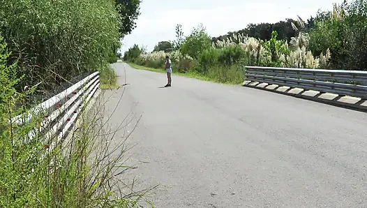Patricia on the bridge over the road