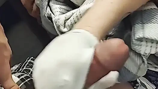 Naughty White Nike Sockjob Sock Handjob & Dark Purple Sock Footjob
