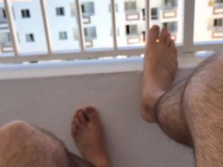 jerk and cum outside on the terrass hotel