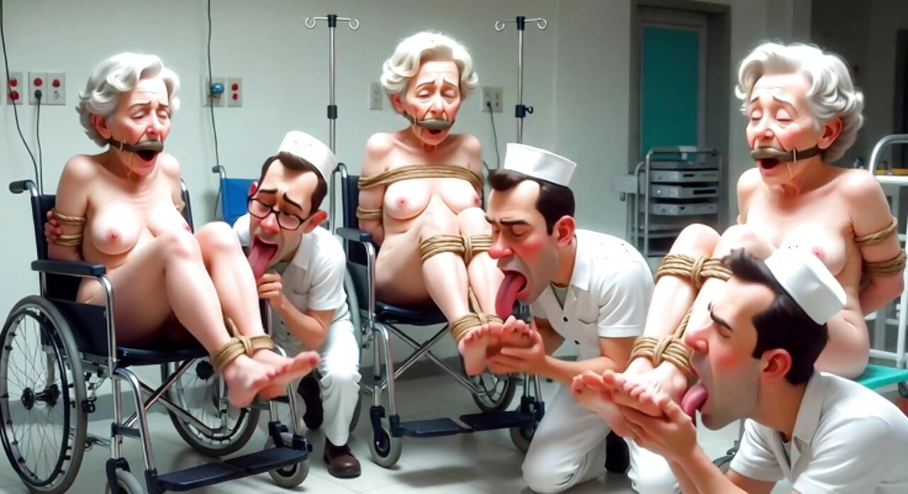 Pathetic Men Licking Wrinkled Feet of Elderly Women