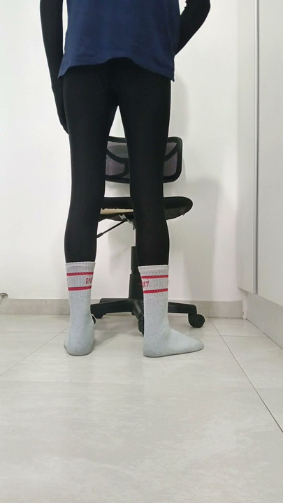 Having fun at home in the morning, wearing a black zentai and socks | Clip 1