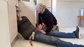 Hot Wife Blowjob to the Plumber in My Kitchen