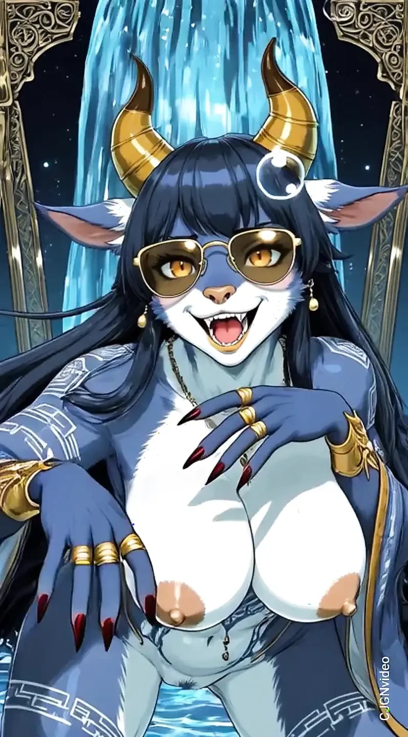 122. Blue Furry Demon Dance and Sexy Pose at Waterfall (Ai Animation)