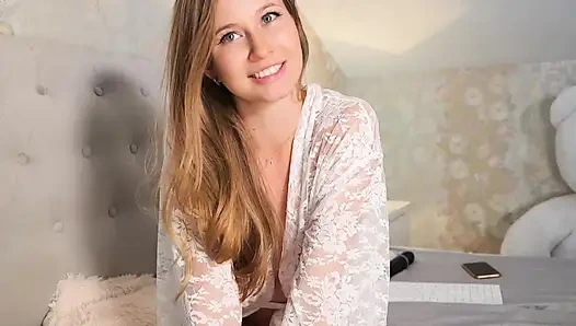 Sexy Blonde in a Robe Moans and Undresses